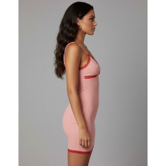 Wild Fable Pink Red Lace Trim Mini Dress • Coquette Babydoll Grunge Y2K Revive S - Picture 6 of 13